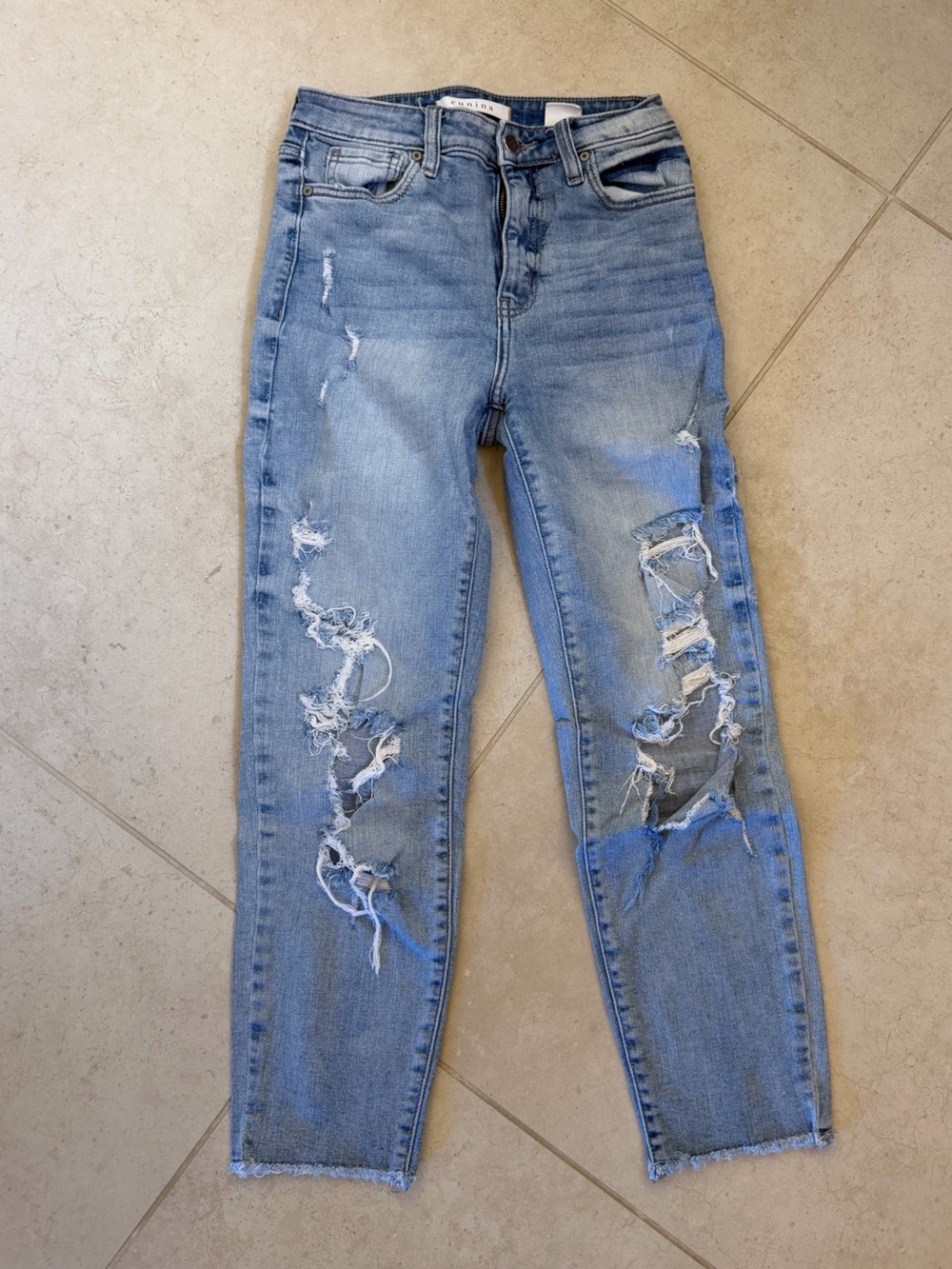 eunina Light Blue Distressed Straight Leg Jeans